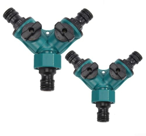 2 Wege Gartenschlauch Splitter Verteiler Ventil Wasseranschluss Set mit individueller Abschaltung Steuerung für Rasensprinkler Bewässerungssystem Outdoor Bewässerung