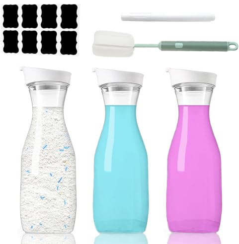 Waschmittel Aufbewahrung, 1,5L Waschmittelbox für WeichspüLer, 3 Stück Waschpulverspender, Weichspüler Spender Flasche, Wäsche Pods Behälter, Verwendung in Waschmitteln und Weichspüler (Rund)