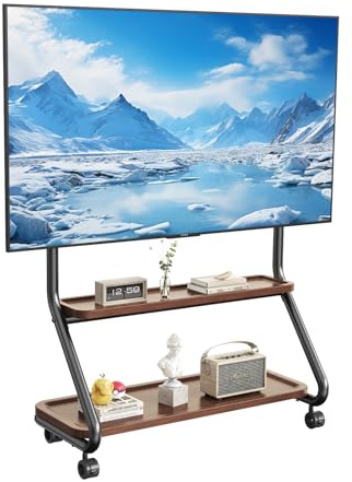 CNTSLNB TV Ständer mit 2 Holzablage und Lochplatte für 32-75 Zoll Schwarz | Fernsehständer mit Rollen, Höhenverstellbarer TV Wagen für Büro, Schule und Zuhause bis 50 KG, Max.VESA 600x500mm