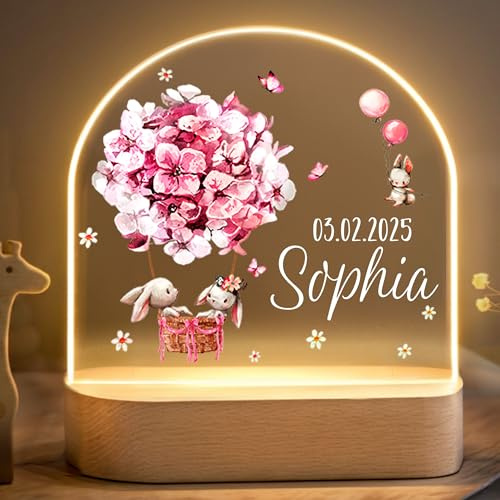 Little Deco Personalisiertes Nachtlicht für Babys -Heißluftballon Fahrt | Nachtlampe mit Namen - Geschenk zur Geburt Mädchen - Personalisiertes Babygeschenk Geschenk zur Taufe - Kinderzimmer Deko