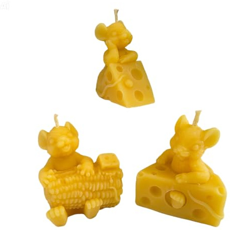 Bienenwachskerze Mäusekerzen 3er-Set 6 cm Tierfreund — handgegossenes Trio mit Käse und Mais, Made in Germany