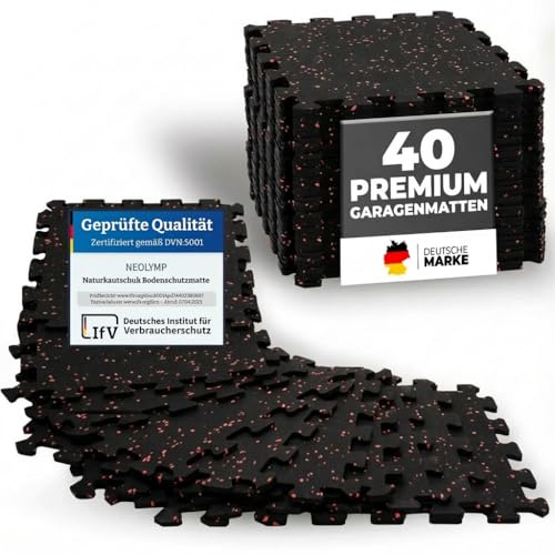 NEOLYMP Premium Garagenboden Matten - 40 robuste Kautschukmatten für Garagen Boden, Werkstattboden und Werkbank - Garagenmatte, Werkstattmatte, Bodenbelag Garage, Industrieboden (40 Matten | 4 m²)