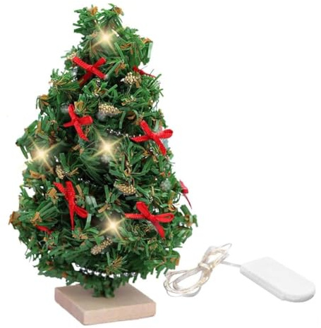 Miniature Christmas Tree with Lights for Dolls House, Miniatur-Weihnachtsbaum mit Lichtern für Puppenhaus, 1/12 Maßstab Weihnachtsbaum Modell Spielzeug, Realistischer Weihnachtsbaum Desktop Ornamente