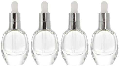 ARTIBETTER Lot de 4 Flacons Rechargeables 30 Ml en Verre Opaque Compte-gouttes Argenté, Bouteilles de Rangement pour Huiles Essentielles, Cosmétiques et Sérums, pour Voyage et Usage