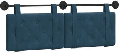 vidaXL Hängendes Kopfteil Blau Samt, Moderner rechteckiger Wand-Headboard aus Samt, bezogen mit Bändern, Knopfsteppung für entspannende Schlafzimmer-Deko