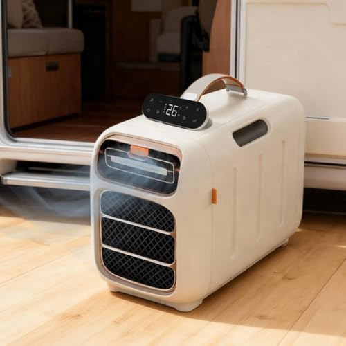 QianCruxtacy Condizionatore d’Aria Portatile per Campeggio e Auto, Riscaldamento 800W, 3 velocità del Vento, Timer, Sleep Mode, per Tenda, Camper, Furgone, Pesca, Parcheggi e Piccoli Ambienti