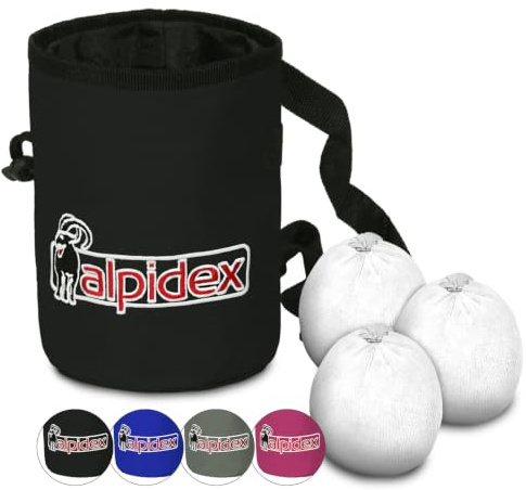 ALPIDEX Chalkbag 3 x Chalkboll 35 g Midjebälte Klättring Bouldering | Kritpåse, Boulderbag, Magnesiumpåse, Fleece, Dragsko, Gym, Inomhus, Utomhus, Justerbart, Färger