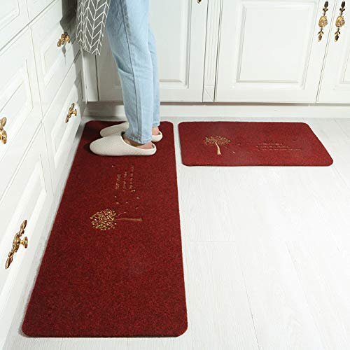 Segle 2 Pièces Tapis Cuisine Antidérapant Absorbant Tapis de Sol Devant Evier Lavable,Vin Rouge,40 * 60cm+40 * 120cm