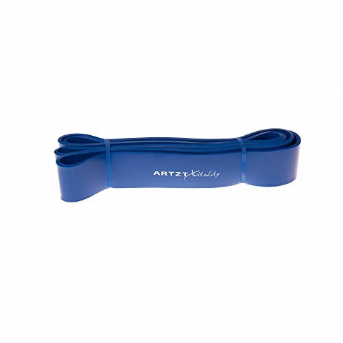 ARTZT vitality Theraband Power Band | Fitnessband aus pflegeleichtem Latex | Gymnastikband für Training von Kraft, Rücken, Bauch, Arme und Schultern Blau | Sehr schwer, 104 cm