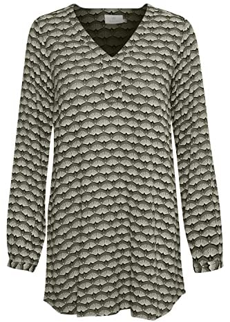 KAFFE Tunika KAbellen Damen Tunika V-Ausschnitt Oberteil Print Shirt 46, Grape Leaf Fan Print 46