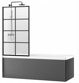 VBChome Duschwand 80 x 140cm Schwarz Still Duschabtrennung Spritzschutz Badewannenaufsatz
