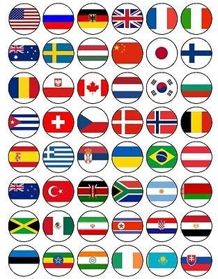 48 x WORLD FLAGS EDIBLE FAIRY CUP CAKE RICE PAPER TOPPERS OLYMPICS