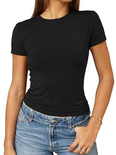 Abardsion Women's Casual Basic Slim Fit T Shirts Black