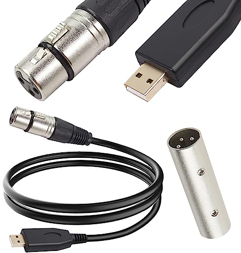 Xiatiaosann XLR a USB cable de micrófono, 3-Pin XLR hembra adaptador a USB adaptador convertidor de cable (2M/6.5FT) para audio, sistema de karaoke, grabación, estudio, con XLR macho a macho adaptador