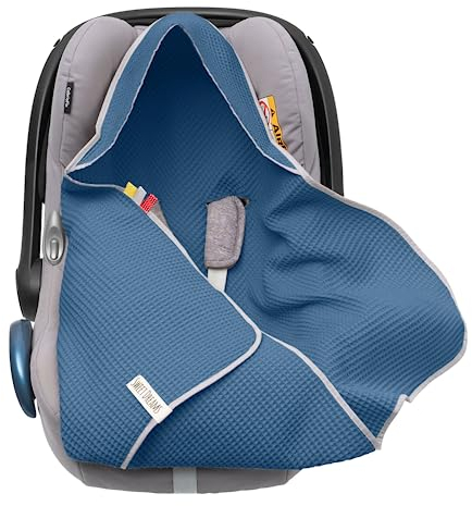 Mikos Einschlagdecke aus Waffelstoff für den Sommer 100% Baumwolle Babydecke für Autositz Kuscheldecke Kinderwagedecke Für Kinderwagen Buggys z.B. Maxi Cosi Rosa Beige 3 Punkt Gurt (38)(Jeans)