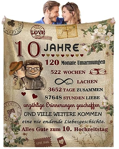 Geschenk Hochzeitstag - Superweiche Decke zum 10 Jahre Hochzeitstag Frauen Männer, Jahrestag Hochzeitstag Valentinstag Geburtstag Geschenke Für Sie Ihn, 150x200cm, Kuscheldecke Fleecedecke