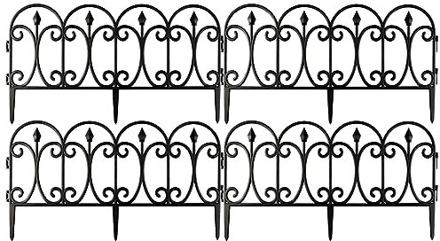 4 x Wrought Iron Effect Garden Edge Panels – Durable Weather Resistant Interlocking Plastic Edging Strips for Lawns, Paths, Borders or Fence Off Trees & Ponds – Each Measure H33 x W60cm, 2.4m in Total