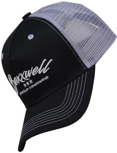 Bexxwell Trucker Cap schwarz/grau mit 3D Schriftzug-Stickerei (optimale Passform, Kappe, Black, Grey, Gray, Truckercap, Logo, Cap, Unisex)
