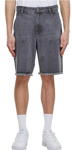 Urban Claasics Herren Jeans Shorts Open Edge Two Knee Denim Shorts, Kurze Jeans für Männer, Loose Fit