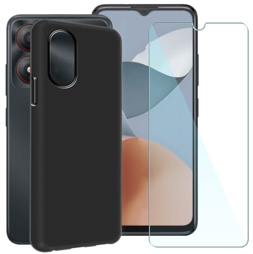 CAXKJE Custodia per ZTE Blade A34 (6.60 Pollice) + Pellicola Vetro Temperato,Nero Cover Morbido Silicone Custodie TPU Cover,per Blade A34 Antiurto Case - TH