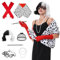 Aragallant Cruella Kostüm Damen, Kurze Schwarze und weiße Perücke, Halloween Kostüm Damen Set, 70er Jahre Accessoires mit Schwarze Augenklappe, Faux Schal, Rote Handschuhen