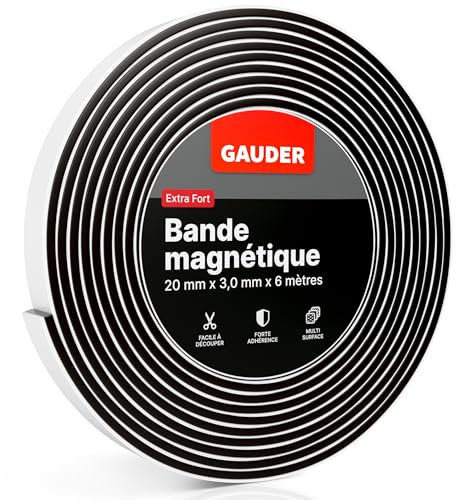 GAUDER Magnetband selbstklebend stark (6m x 20mm) | Magnetstreifen mit extra starkem Kleber | Magnetklebeband