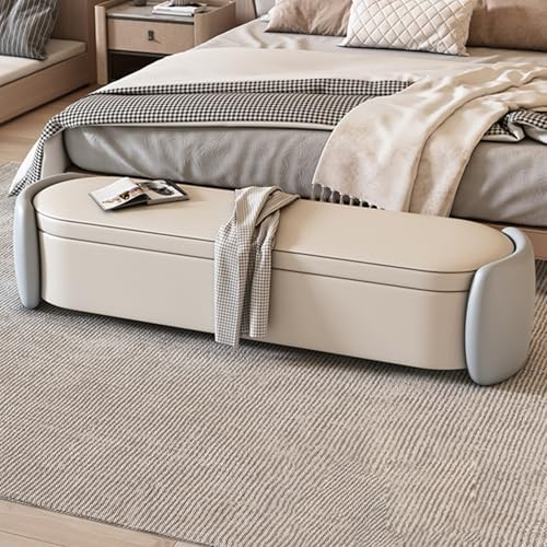 Rechteckige Bank am Bettende Sofa-Bank Eingangsbank Aufbewahrungsbank mit Stauraum lange Lederbank Sitzbank mit Stauraum geeignet für Schlafzimmer Fenstersitz und Wohnzimmer.(Light Gray+Beige,43x48x12