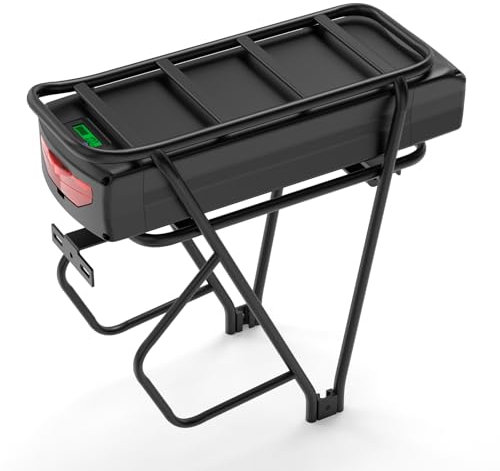 48V 27Ah E-Bike-Akku mit Gepäckträger/USB/Sicherung/LED-Anzeige/sicheres Schloss, Mountainbike-Akku, passend für 0–1800W-Motor