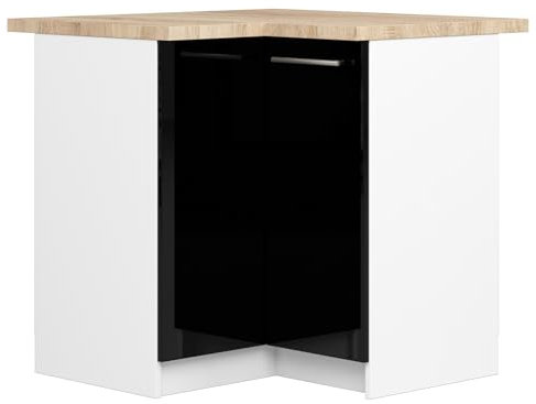 AKORD | Eck-Küchenschrank mit Arbeitsplatte - Oliwia S90 | Küchenunterschrank mit 2 Türen und 2 Einlegeböden | Unterschrank Küche 90 cm Breit | ABS-Kante 18 mm | 46 x 90 x 85 cm | Weiß & Schwarz Glanz