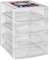 Schubladenbox DIN A4 mit 4 Schubladen 35,5x26,5x35 cm - Weiss-transparent Kunststoff Drawer Tower Box Organizer für Schreibtisch Easy-Pull-System