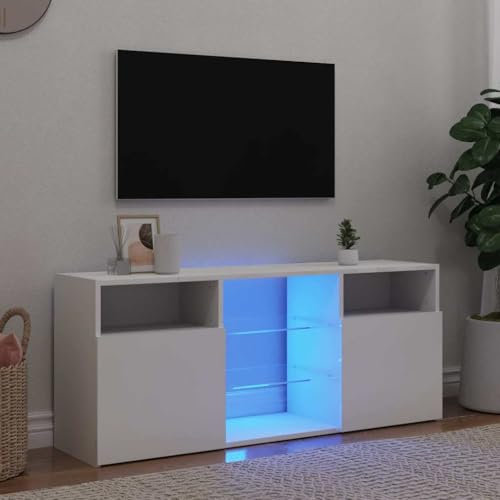 HOMTAKIE Meuble TV avec Lumières LED, Armoire de Télévision, Meuble TV LED,Meuble Télé de Salon, Armoire Basse Salle de Séjour Intérieur, Moderne, Blanc 120x30x50 cm