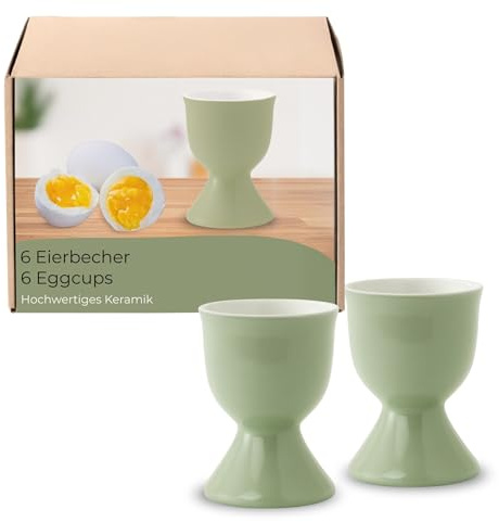 Eierbecher 6er Set in Salbeigrün aus Keramik - Spülmaschinenfeste Eierhalter für Frühstückstisch