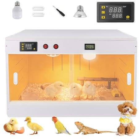 Boîte d'Éleveuse Poussin avec Lampe UVA, Cage Chauffante Petits Animaux 96L