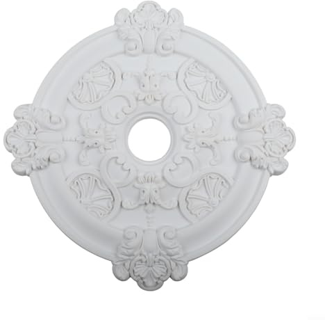 Glewi Runde PU-Deckenmedaillon – 39 cm weiße Lampenfassung Abdeckung für Deckenventilatoren und Kronleuchter, elegante Abdeckplatte, einfaches Snap-on-Design (1 Stück)