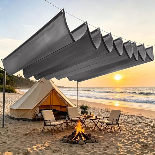 Einziehbares Sonnensegel 2.25 x 13.5 m Nach Maß Verstellbar 95% Uv-Schutz Wasserdicht Markisenstoff Inkl. Befestigungsseilen für Balkon Terrasse Garten Pool Camping, Dunkelgrau