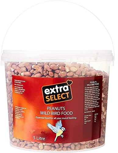 Extra Select Whole Peanuts for Wild Birds: Premium Aflatoxin Tested, Wild Bird Food Peanuts & Squirrel Food - 5 Litre Garden Tub