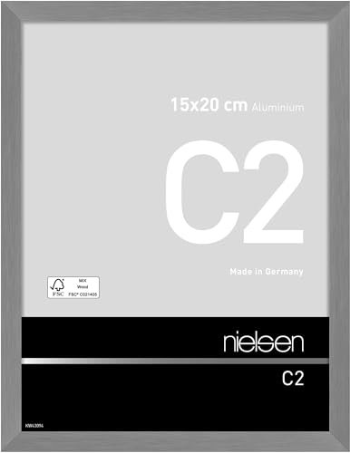 nielsen Bilderrahmen, 15 x 20 cm, Aluminium, Grau matt, Fotorahmen zum Auftstellen und Aufhängen im Hoch- & Querformat, Echtglas, C2