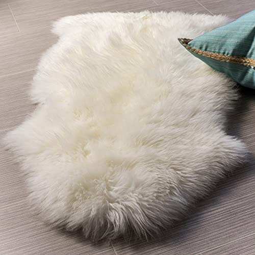 Premium Genuine Fur Sheepskin Rug - Real N.Z. 100% Sheepskin Natural Luxury Fluffy Lambskin Fur Area Rug - Seat Cover for Sofa Chair and Bedroom - 2' W x 3'L - Natural Creamy White Wool