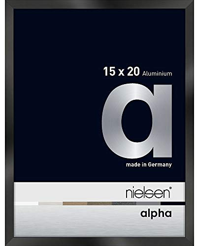 nielsen Bilderrahmen, 15 x 20 cm, Aluminium, Schwarz glanz, Fotorahmen zum Auftstellen und Aufhängen im Hoch- & Querformat, Echtglas, Alpha