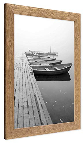 PHOTOLINI Bilderrahmen 30x40 cm Holz Eiche-Optik, Echtholz-Rahmen rustikal, Strandhaus, Made in Germany, Echtglas, zum Aufhängen, extra Zubehör - Treibholzlook mit einem Hauch Küstenflair