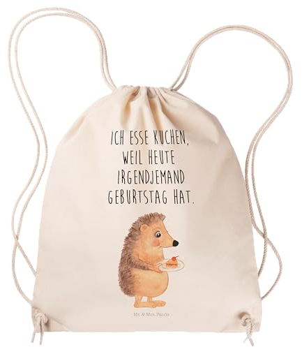 Mr. & Mrs. Panda Sportbeutel Igel Kuchenstück - Geschenk, Gute Laune, Tiere, Turnbeutel Baumwolle, Kuchen backen, Sporttasche, Torte, Tiermotive,