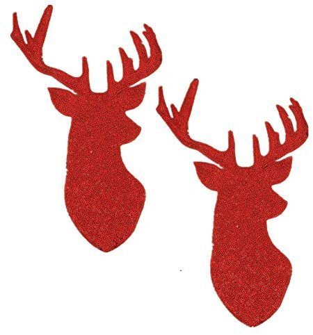 2 Pack Jumbo Christmas Deer Head Iron on Patches Sew on Embroidered Patch Sequin Appliques for DIY Motif Family Xmas Tops Home Decor (Red)