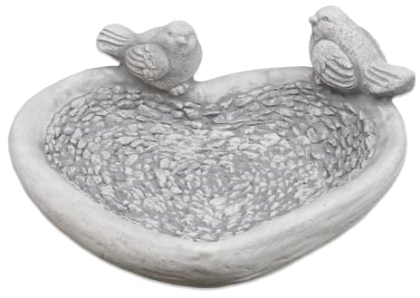 gartendekoparadies.de Vogel-Trinkschale Herz, H. 15 cm, 8 kg, Grau, frostsicher aus Steinguss für Außenbereich