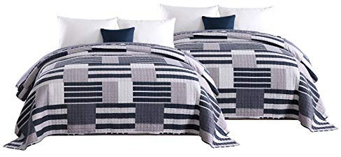 WOLTU® 2 x Tagesdecken Bettüberwurf Steppdecke Patchwork Wendedesign Bettdecke Stepp Decke Doppelbett unterfüttert und gesteppt, 170x210 cm