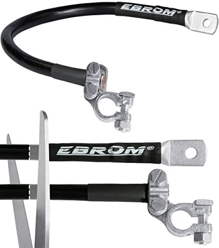 EBROM M8/M10/M12/senza (70mm2) - Cavo di massa per auto, con morsetto a polo, attacco a sinistra, 70 mm2, lunghezza da 30 cm a 2 m, confezionato e termoretraibile, colore: Nero