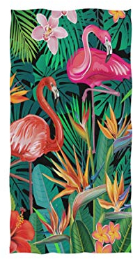 MNSRUU Handtuch mit tropischem Flamingo, Vogel, Palme, Orchidee, Blume, weiches Badetuch, für Hotel- und Wellnessstudio, 76 x 38 cm