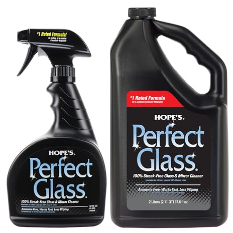 HOPE'S Perfect Glass Cleaner, Streak-Free, Ammonia-Free Window, Mirror, Screen, and Shower Door Cleaner, Indoor and Outdoor Glass Surfaces, 32 Fl Oz Spray Bottle and 67.6 Fl Oz Refill, Pack of 1