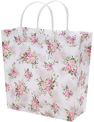 10 Geschenktüten Transparent Geschenktasche mit Henkel Partytüten Gastgeschenke Geschenkbeutel Blumen Partytasche Wasserdicht Tragbare Tragetasche für Weihnachten Hochzeit Geschenk Party