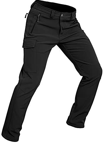 Wespornow Herren Wanderhose Wasserdicht Softshellhose Outdoorhose Thermohose Winddichte Skihose Warm Gefüttert Trekkinghose Schneehose für Skifahren, Hundesport (Schwarz, 3XL)