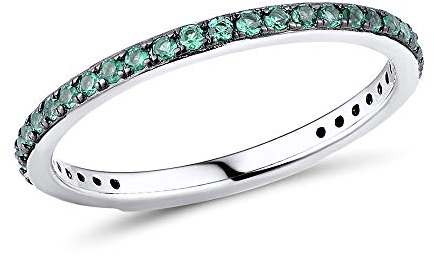 namana Schmaler Sterling Silber Ring für Damen. Grüner Ring mit Zirkonia-Edelsteinen. 925 Sterlingsilber Ringe für Frauen mit grünen Steinen. Ring Größe 55